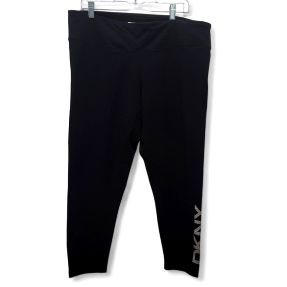 DKNY Blingy Logo Capri Length Workout Yoga Lounge Pants Plus Size 2X Black *READ - Picture 1 of 5